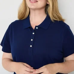 St. John's Bay Womens Plus Adaptive Short Sleeve Easy-on + Easy-off Polo Shirt
