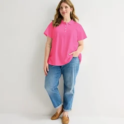 St. John's Bay Womens Plus Adaptive Short Sleeve Easy-on + Easy-off Polo Shirt