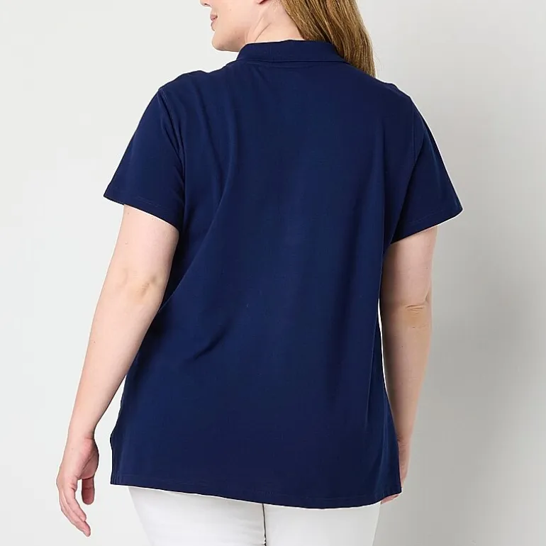 St. John's Bay Womens Plus Adaptive Short Sleeve Easy-on + Easy-off Polo Shirt