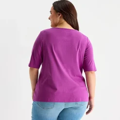 St. John's Bay Womens Plus Boat Neck Elbow Sleeve T-Shirt
