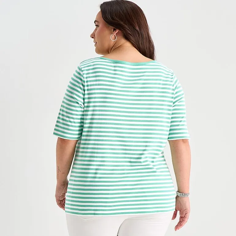 St. John's Bay Womens Plus Boat Neck Elbow Sleeve T-Shirt