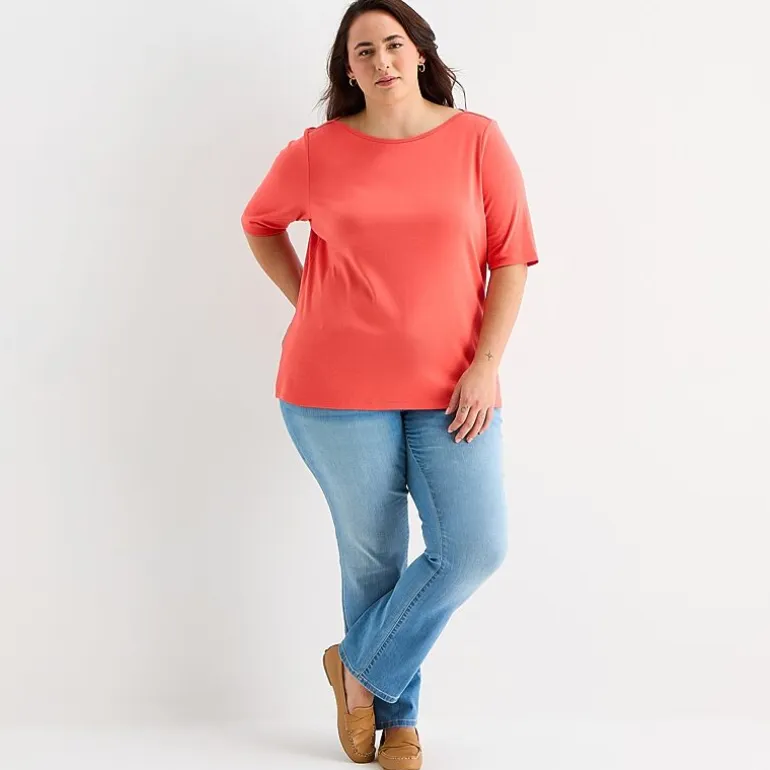 St. John's Bay Womens Plus Boat Neck Elbow Sleeve T-Shirt