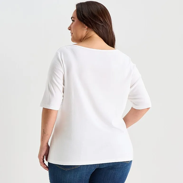 St. John's Bay Womens Plus Boat Neck Elbow Sleeve T-Shirt