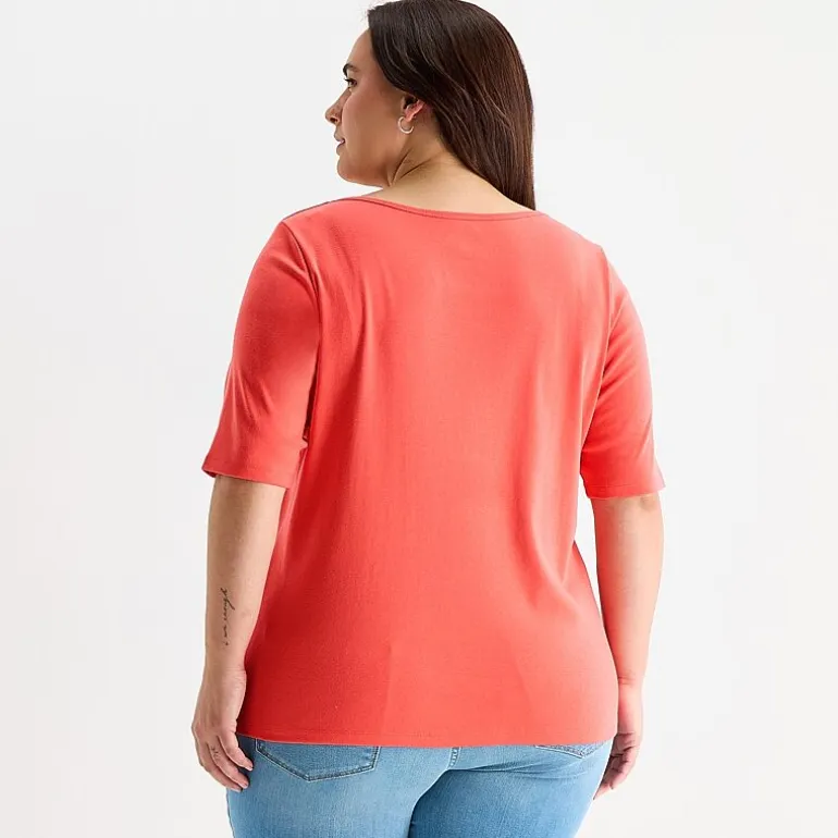 St. John's Bay Womens Plus Boat Neck Elbow Sleeve T-Shirt