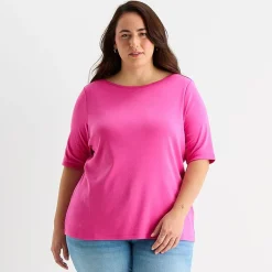 St. John's Bay Womens Plus Boat Neck Elbow Sleeve T-Shirt