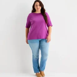 St. John's Bay Womens Plus Boat Neck Elbow Sleeve T-Shirt