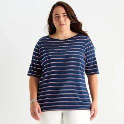 St. John's Bay Womens Plus Boat Neck Elbow Sleeve T-Shirt