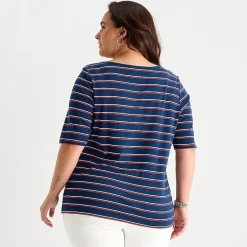 St. John's Bay Womens Plus Boat Neck Elbow Sleeve T-Shirt