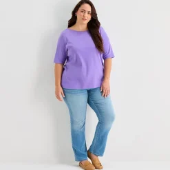 St. John's Bay Womens Plus Boat Neck Elbow Sleeve T-Shirt