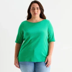 St. John's Bay Womens Plus Boat Neck Elbow Sleeve T-Shirt