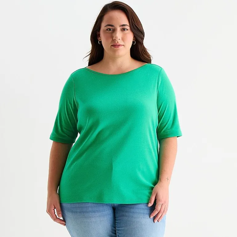 St. John's Bay Womens Plus Boat Neck Elbow Sleeve T-Shirt
