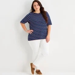 St. John's Bay Womens Plus Boat Neck Elbow Sleeve T-Shirt