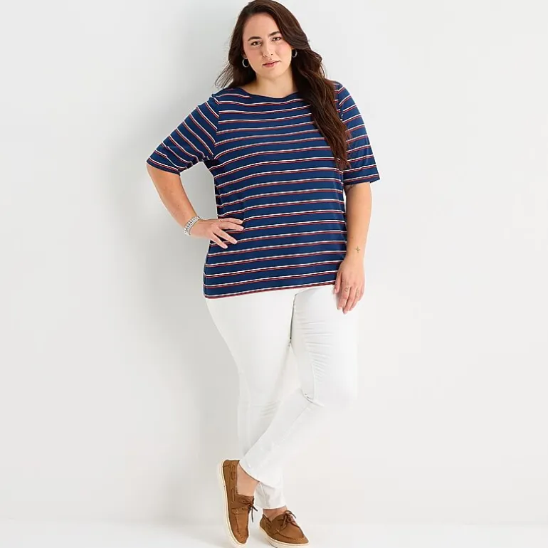 St. John's Bay Womens Plus Boat Neck Elbow Sleeve T-Shirt