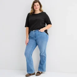 St. John's Bay Womens Plus Boat Neck Elbow Sleeve T-Shirt