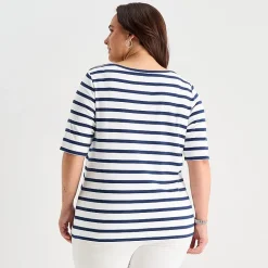 St. John's Bay Womens Plus Boat Neck Elbow Sleeve T-Shirt