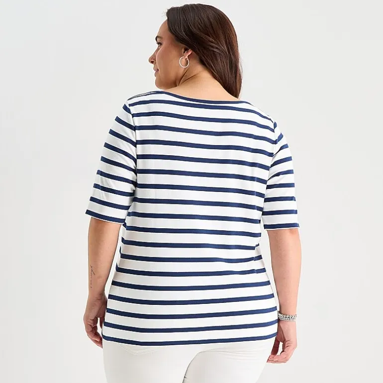St. John's Bay Womens Plus Boat Neck Elbow Sleeve T-Shirt