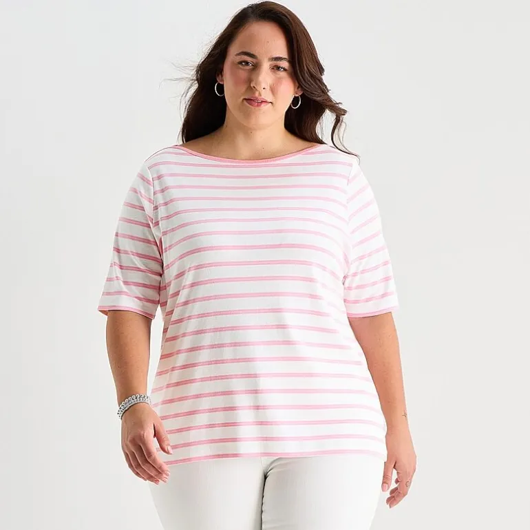 St. John's Bay Womens Plus Boat Neck Elbow Sleeve T-Shirt