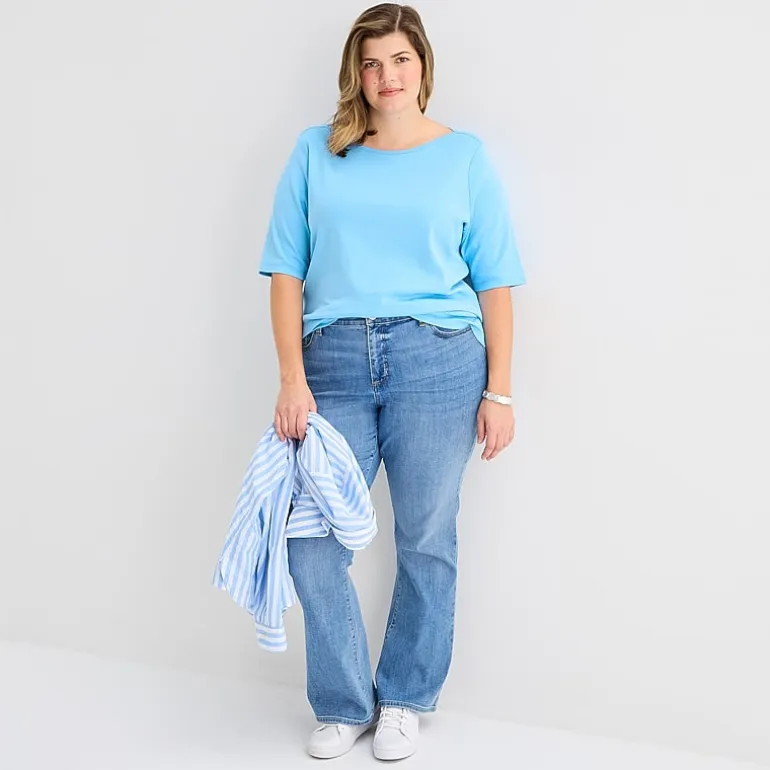 St. John's Bay Womens Plus Boat Neck Elbow Sleeve T-Shirt