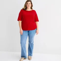 St. John's Bay Womens Plus Boat Neck Elbow Sleeve T-Shirt
