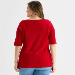 St. John's Bay Womens Plus Boat Neck Elbow Sleeve T-Shirt
