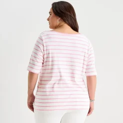 St. John's Bay Womens Plus Boat Neck Elbow Sleeve T-Shirt