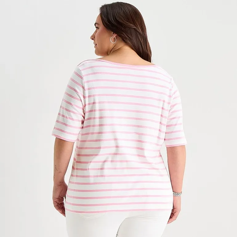St. John's Bay Womens Plus Boat Neck Elbow Sleeve T-Shirt