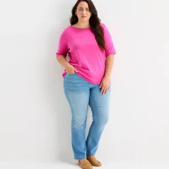 St. John's Bay Womens Plus Boat Neck Elbow Sleeve T-Shirt