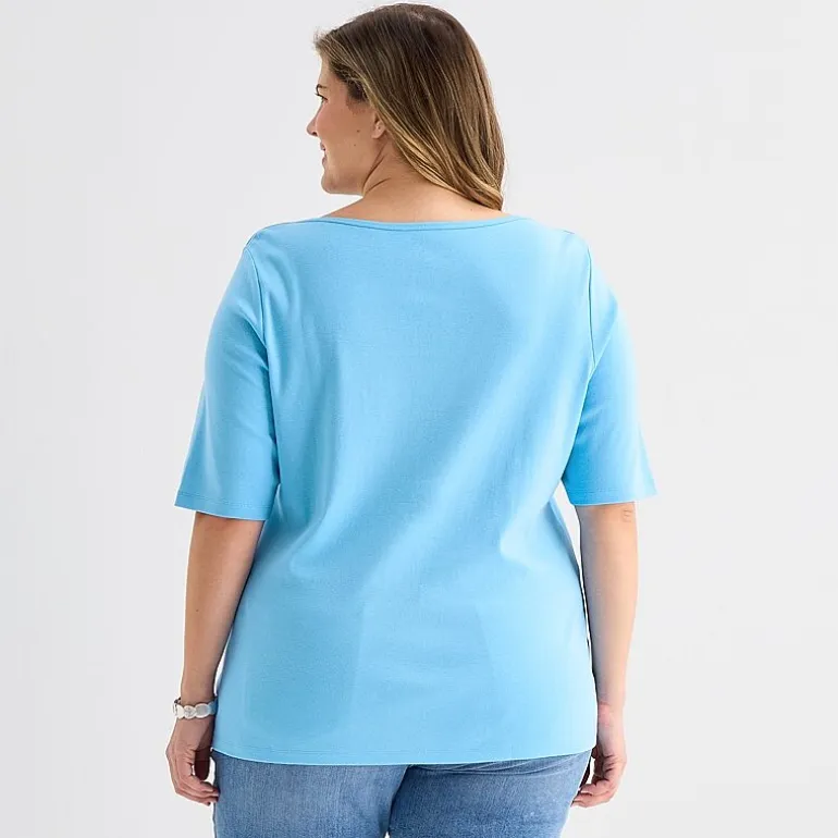 St. John's Bay Womens Plus Boat Neck Elbow Sleeve T-Shirt