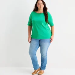 St. John's Bay Womens Plus Boat Neck Elbow Sleeve T-Shirt