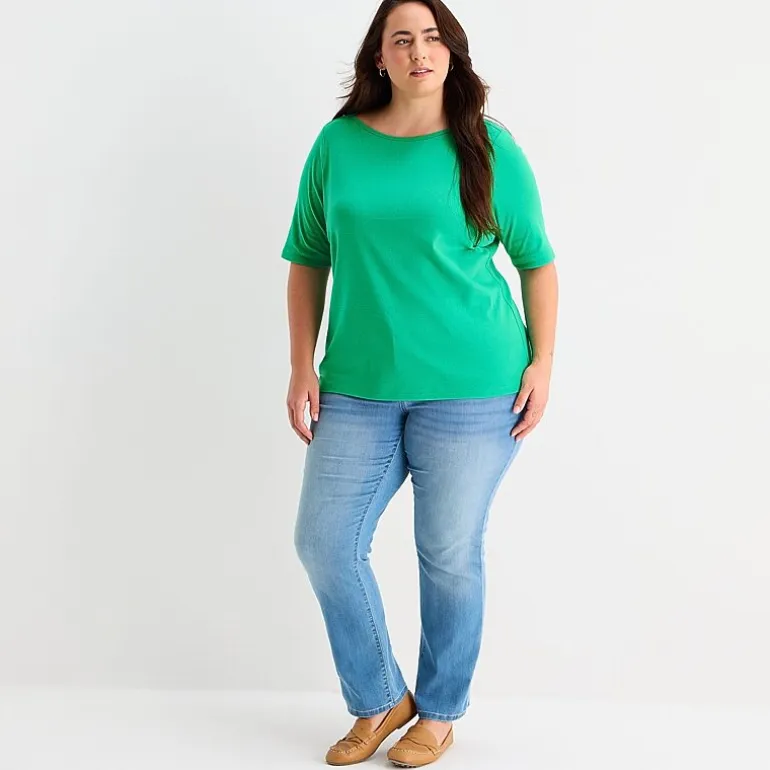 St. John's Bay Womens Plus Boat Neck Elbow Sleeve T-Shirt