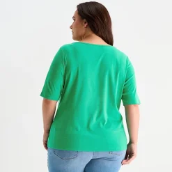 St. John's Bay Womens Plus Boat Neck Elbow Sleeve T-Shirt