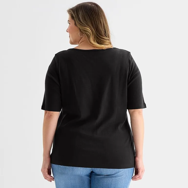 St. John's Bay Womens Plus Boat Neck Elbow Sleeve T-Shirt