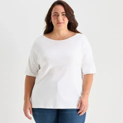 St. John's Bay Womens Plus Boat Neck Elbow Sleeve T-Shirt