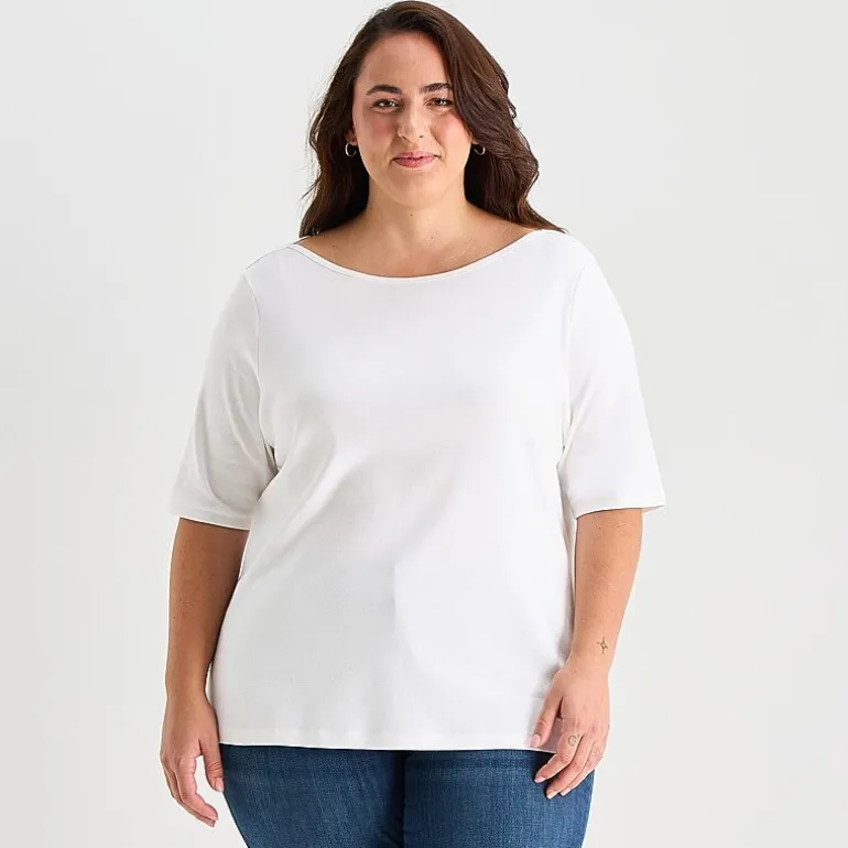 St. John's Bay Womens Plus Boat Neck Elbow Sleeve T-Shirt