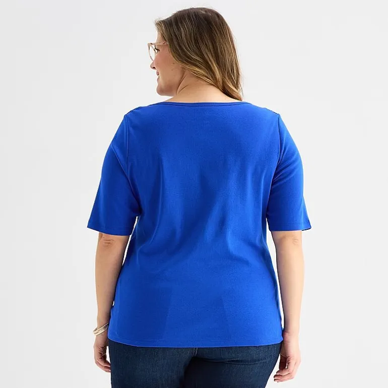 St. John's Bay Womens Plus Boat Neck Elbow Sleeve T-Shirt