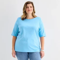 St. John's Bay Womens Plus Boat Neck Elbow Sleeve T-Shirt