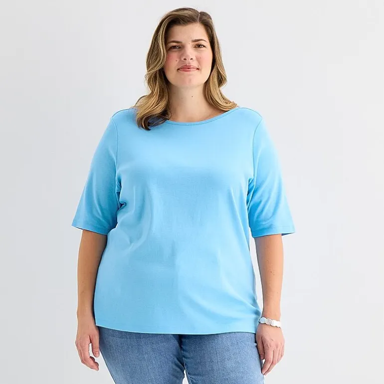 St. John's Bay Womens Plus Boat Neck Elbow Sleeve T-Shirt
