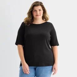 St. John's Bay Womens Plus Boat Neck Elbow Sleeve T-Shirt