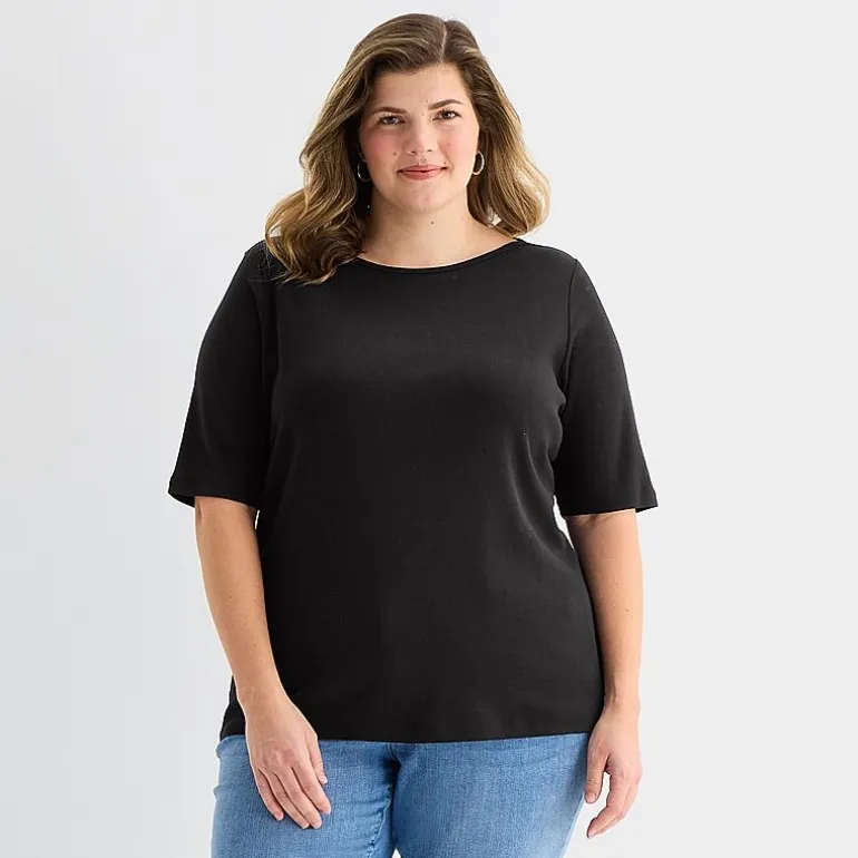 St. John's Bay Womens Plus Boat Neck Elbow Sleeve T-Shirt