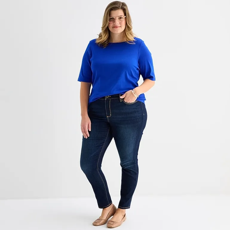 St. John's Bay Womens Plus Boat Neck Elbow Sleeve T-Shirt