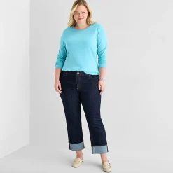 St. John's Bay Womens Plus Crew Neck Long Sleeve T-Shirt