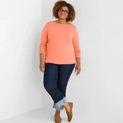 St. John's Bay Womens Plus Crew Neck Long Sleeve T-Shirt