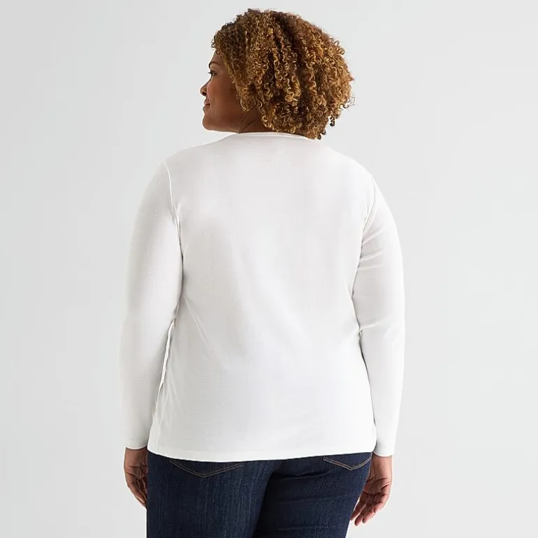St. John's Bay Womens Plus Crew Neck Long Sleeve T-Shirt