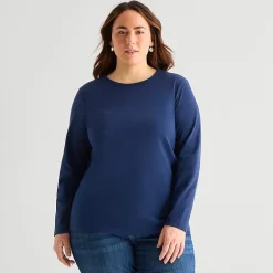 St. John's Bay Womens Plus Crew Neck Long Sleeve T-Shirt