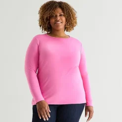 St. John's Bay Womens Plus Crew Neck Long Sleeve T-Shirt