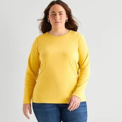St. John's Bay Womens Plus Crew Neck Long Sleeve T-Shirt