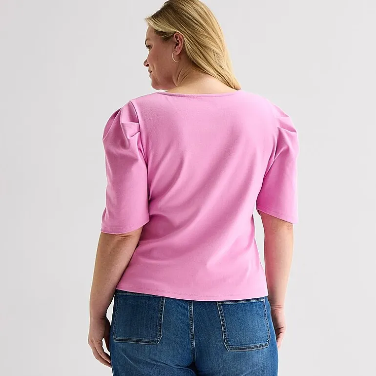 St. John's Bay Womens Plus Crew Neck 3/4 Sleeve Knit Blouse