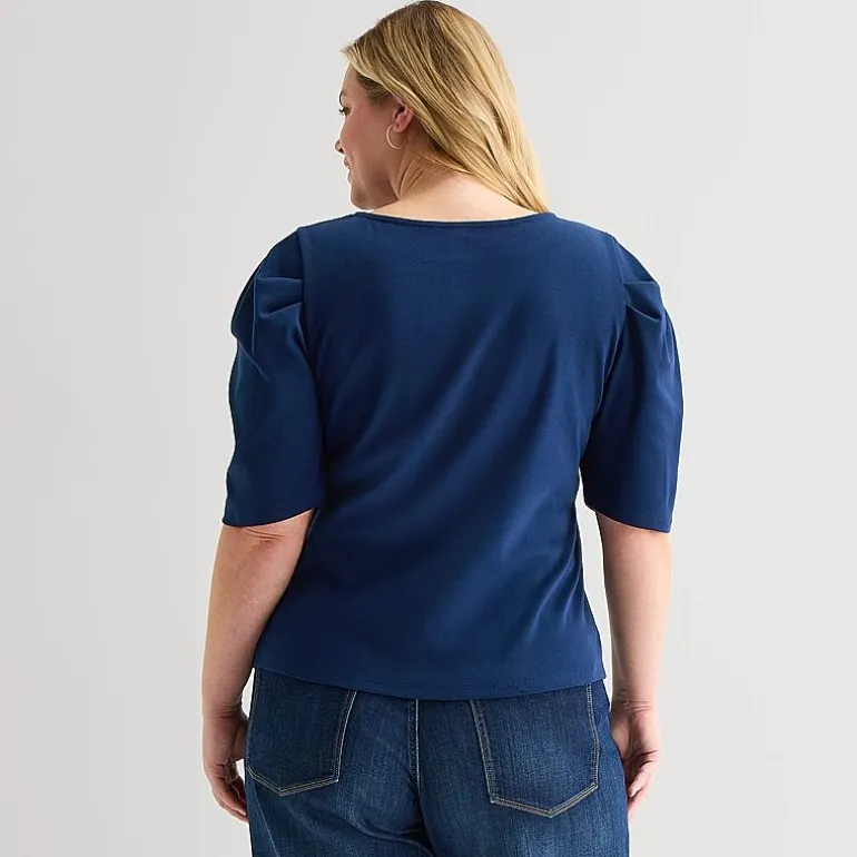 St. John's Bay Womens Plus Crew Neck 3/4 Sleeve Knit Blouse