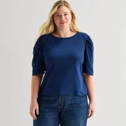 St. John's Bay Womens Plus Crew Neck 3/4 Sleeve Knit Blouse