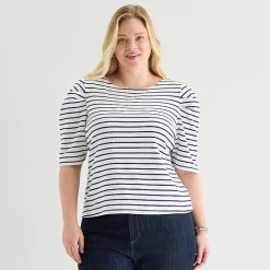 St. John's Bay Womens Plus Crew Neck 3/4 Sleeve Knit Blouse